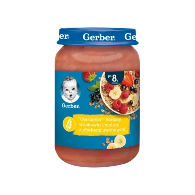 Gerber deserek po 8 miesiącu ,,Owsianka'' - Banany truskawki i maliny z płatkami owsianymi 190 g