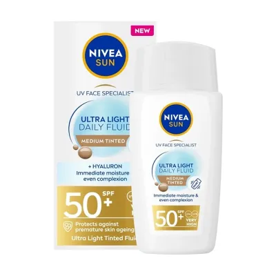 NIVEA SUN Ultra Light Daily Fluid krem do twarzy przeciwsłoneczny z pigmentem SPF50+ Medium Tinted 40 ml