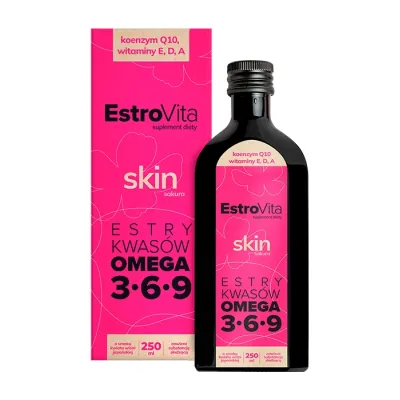 EstroVita Skin Omega 3-6-9 suplement diety dla kobiet o smaku kwiatu wiśni sakura 250ml