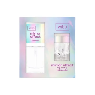 Wibo Mirror Effect zestaw do paznokci top coat 8,5 ml + pyłek