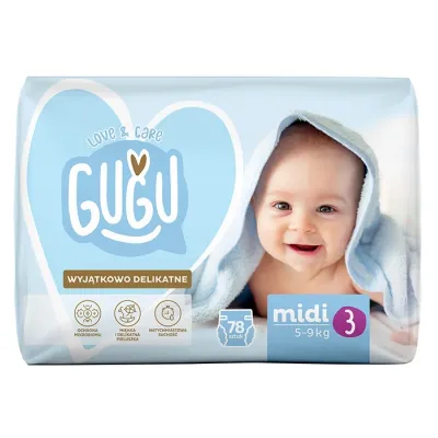 Gugu Love & Care Premium pieluchy rozmiar 3 Midi (5-9 kg) 78 sztuk
