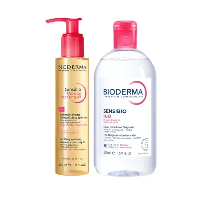 Bioderma Sensibio zestaw kosmetyków do oczyszczania cery wrażliwej płyn micelarny 500 ml + olejek 150 ml