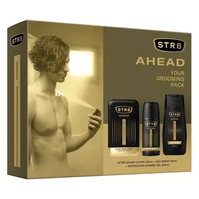 STR8 AHEAD WODA PO GOLENIU 100ML + DEZODORANT SPRAY 150ML + ŻEL 250ML