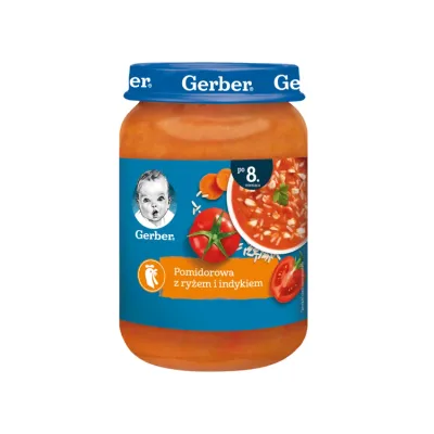 Gerber obiadek po 8 miesiącu Zupka pomidorowa z ryżem i indykiem 190g