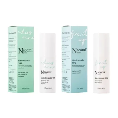 Nacomi Next Level zestaw serum Adiós Acné Kwas Glikolowy 10% + Fix It Up Niacynamide 15%