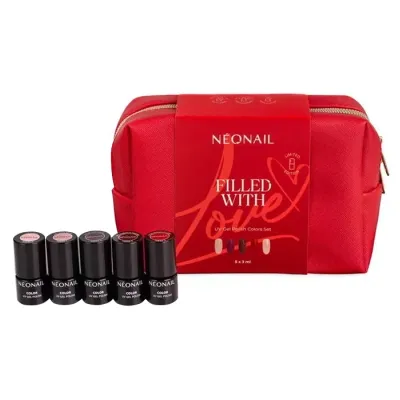NeoNail Filled with Love zestaw do manicure hybrydowego z kosmetyczką 5 x 3ml