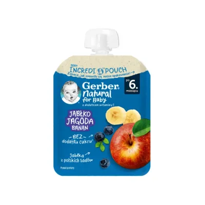 Gerber Natural mus w tubce po 6 miesiącu Jabłko Jagoda Banan 80 g
