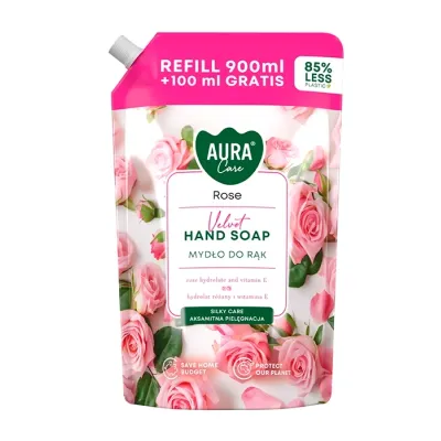 Aura Care nawilżające mydło do rąk Velvet Rose refill 1000 ml