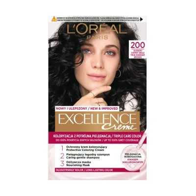 L’Oréal Paris Excellence Créme trwała farba do włosów 200 Głęboki Ciemny Brąz