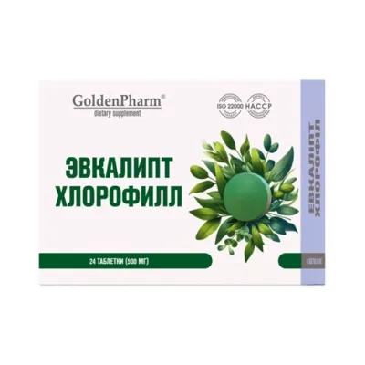 GoldenPharm suplement diety Eukaliptus + Chlorofil odpowiednik Chlorofillipt 24 tabletek do ssania
