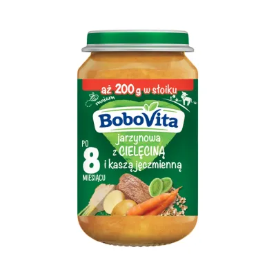 BoboVita obiadek w słoiczku po 8 miesiącu Jarzynowa z Cielęciną i Kaszą Jęczmienną 200 g