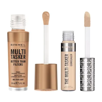 Rimmel Multi-Tasker zestaw korektor 20 Fair + baza rozświetlająca Better Than Filters 02 Fair Light