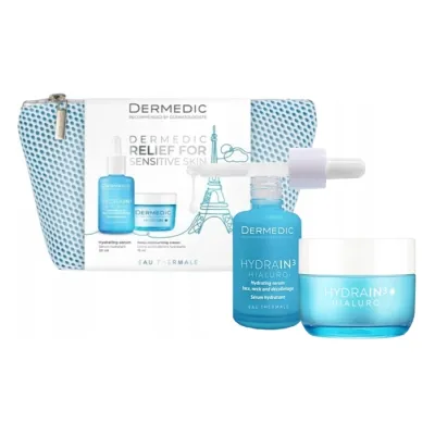 Dermedic Hydrain 3 Hialuro zestaw kosmetyków do twarzy serum 30 ml + krem 15 ml + kosmetyczka