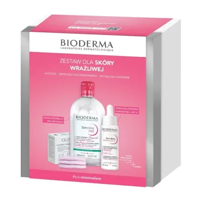 Bioderma Sensibio zestaw kosmetyków dla skóry wrażliwej płyn micelarny 500 ml + serum 30 ml + wielorazowe płatki kosmetyczne 3 sztuki