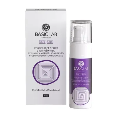 BasicLab Esteticus korygujące serum do twarzy na noc z retinalem 0,15% 30 ml