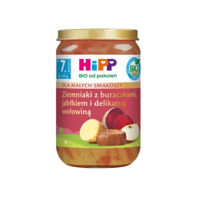 HiPP Bio obiadek w słoiczku po 7 miesiącu Ziemniaki z buraczkami jabłkiem i delikatną wołowiną 220g