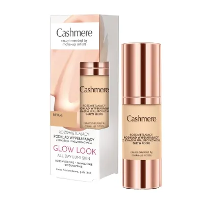 Cashmere Glow Look rozświetlający podkład wypełniający z kwasem hialuronowym Beige 30 ml