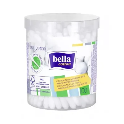 Bella Cotton papierowe patyczki higieniczne pudełko okrągłe 100 sztuk