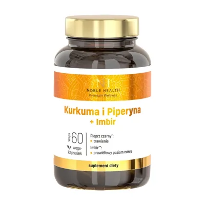 NOBLE HEALTH SUPLEMENT DIETY KURKUMA I PIPERYNA Z IMBIREM 60 KAPSUŁEK