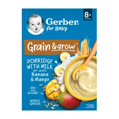 Gerber Grain & Grow mleczna kaszka owsiano-pszenna po 8 miesiącu Banan & Mango 200g