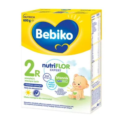 Bebiko NutriFlor Expert 2 R mleko następne dla niemowląt z kleikiem ryżowym po 6 miesiącu życia 600 g