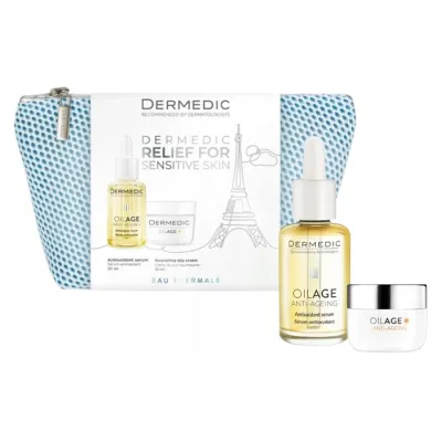 Dermedic Oilage zestaw kosmetyków do twarzy serum 30 ml + krem 15 ml + kosmetyczka