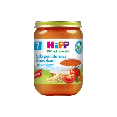 HiPP Bio obiadek w słoiczku po 7 miesiącu Zupka pomidorowa z kluseczkami i kurczakiem 190g