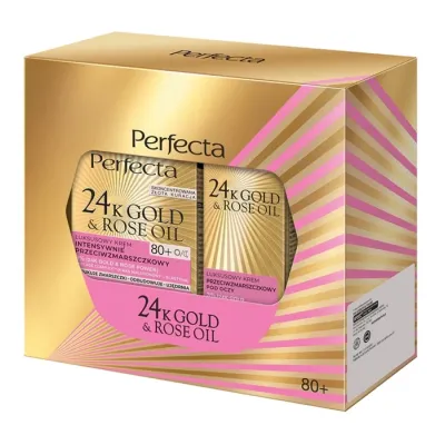 Perfecta 24k Gold & Rose Oil zestaw do pielęgnacji twarzy krem do twarzy 80+ + krem pod oczy