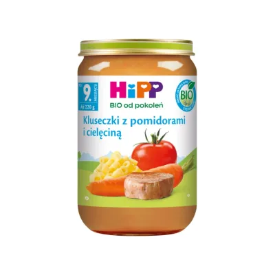 HiPP Bio obiadek w słoiczku po 9 miesiącu Kluseczki z pomidorami i cielęcin�� 220g