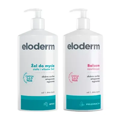 Eloderm zestaw do pielęgnacji skóry żel do mycia ciała i włosów 2w1 400 ml + balsam nawilżający 400 ml