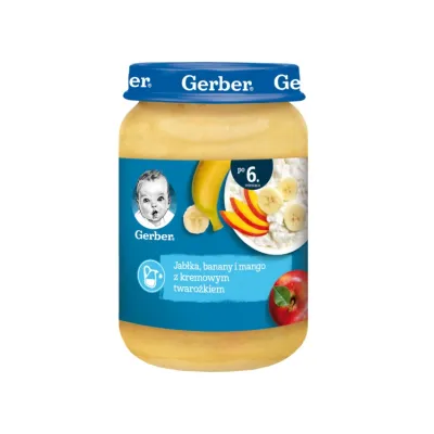 Gerber deserek po 6 miesiącu Jabłka banany i mango z kremowym twarożkiem 190g