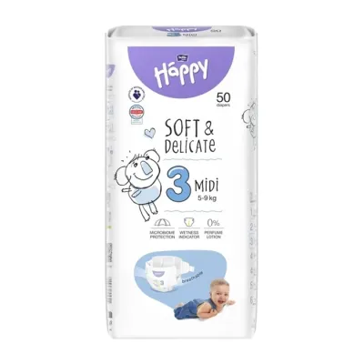 Bella Baby Happy Soft&Delicate 3 Midi pieluchy 5-9 kg 50 sztuk