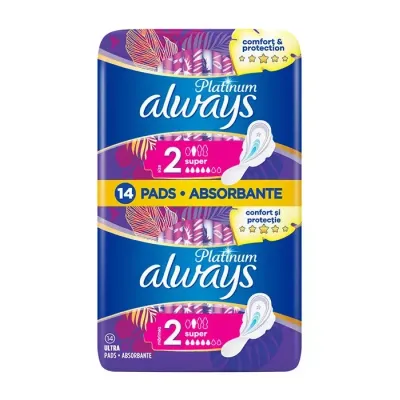 Always Platinum podpaski higieniczne ze skrzydełkami 2 Super 14 sztuk