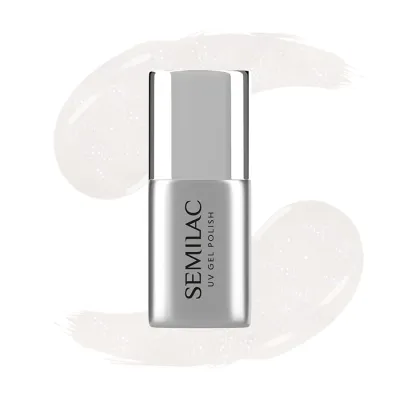 Semilac x Margaret mleczny top hybrydowy z opalizującymi drobinkami T32 Top No Wipe Milky Dust 7 ml