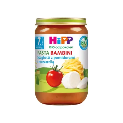 HiPP Bio obiadek w słoiczku po 7 miesiącu Spaghetti z pomidorami i mozzarellą 220g