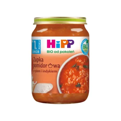 HiPP Bio obiadek w słoiczku po 1 roku Zupka pomidorowa z ryżem i indykiem 250 g