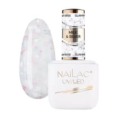 Nailac Glammy Base baza kauczukowa Milk & Silver 7ml