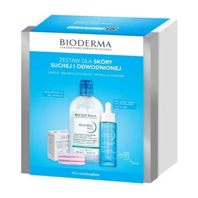 Bioderma Hydrabio zestaw kosmetyków dla skóry suchej i odwodnionej woda micelarna 500 ml + serum 30 ml + wielorazowe płatki kosmetyczne 3 sztuki