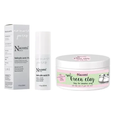 Nacomi Next Level zestaw do pielęgnacji serum No More Pores Kwas Salicylowy 2% + zielona glinka oczyszczająca