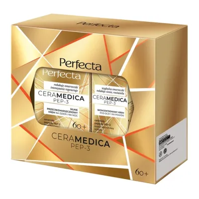 Perfecta Ceramedica Pep-3 zestaw do pielęgnacji twarzy krem na dzień i na noc 60+ + krem pod oczy
