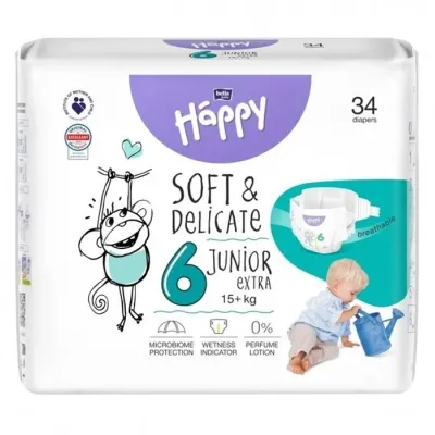Bella Baby Happy Soft&Delicate 6 Junior Extra pieluchy 15+ kg 34 sztuk