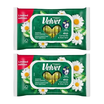 Velvet Camomile & Aloe Vera nawilżany papier toaletowy 2x48szt