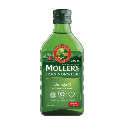 Möller’s Tran Norweski suplement diety Omega-3 z witaminami A+D+E 250ml