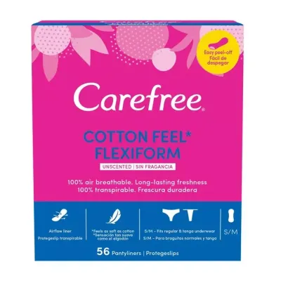 CAREFREE COTTON FLEXIFORM WKŁADKI HIGIENICZNE BEZZAPACHOWE 56 SZTUK
