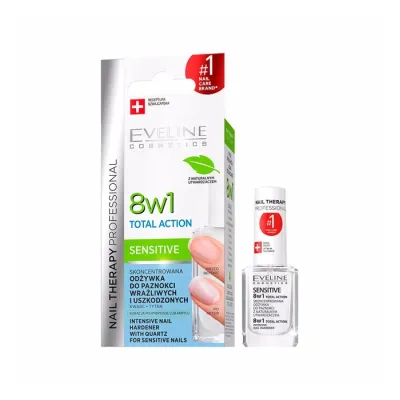 Eveline Cosmetics Nail Therapy 8w1 Total Action Sensitive skoncentrowana odżywka do paznokci 12 ml