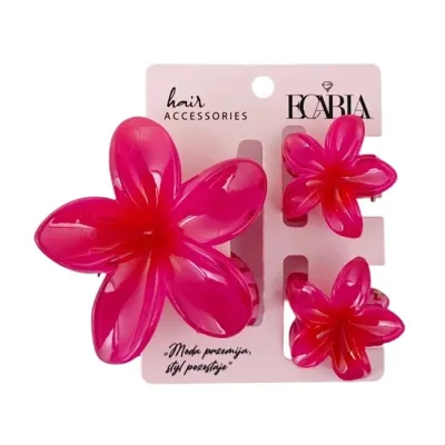 eCarla zestaw trzech spinek do włosów hawajskie kwiaty Fuchsia Ombre SP389