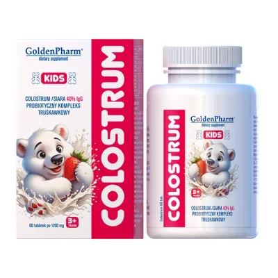 GoldenPharm suplement diety Colostrum Kids probiotyczny kompleks truskawkowy dla dzieci 60 tabletek