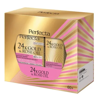 Perfecta 24k Gold & Rose Oil zestaw do pielęgnacji twarzy krem do twarzy 60+ + krem pod oczy