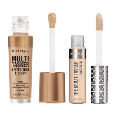 Rimmel Multi-Tasker zestaw korektor 20 Fair + baza rozświetlająca Better Than Filters 01 Fair