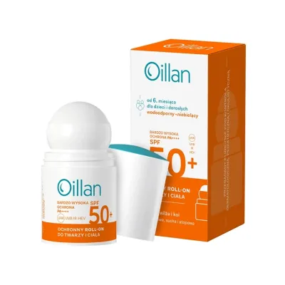 Oillan ochronny roll-on SPF50+ do twarzy i ciała dla skóry wrażliwej 50 ml